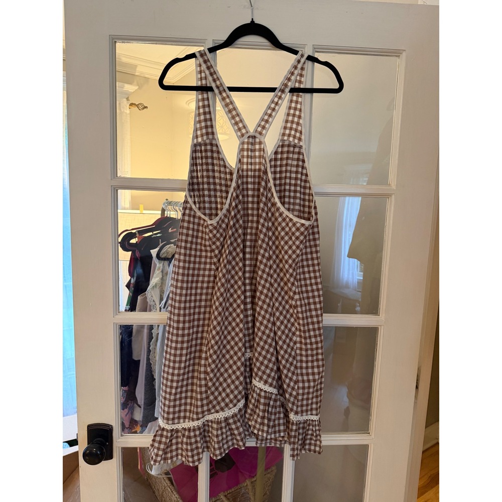 Kimchi Blue Brown Gingham Ruffle Lace Trim Babydoll Mini Dress
Size: XL - Picture 4 of 4